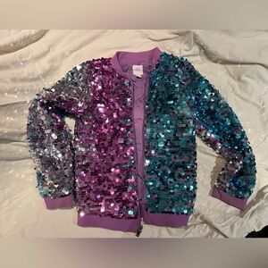 More Than Magic Purple and Teal Sequin Jacket. Girls size medium (7-8)
